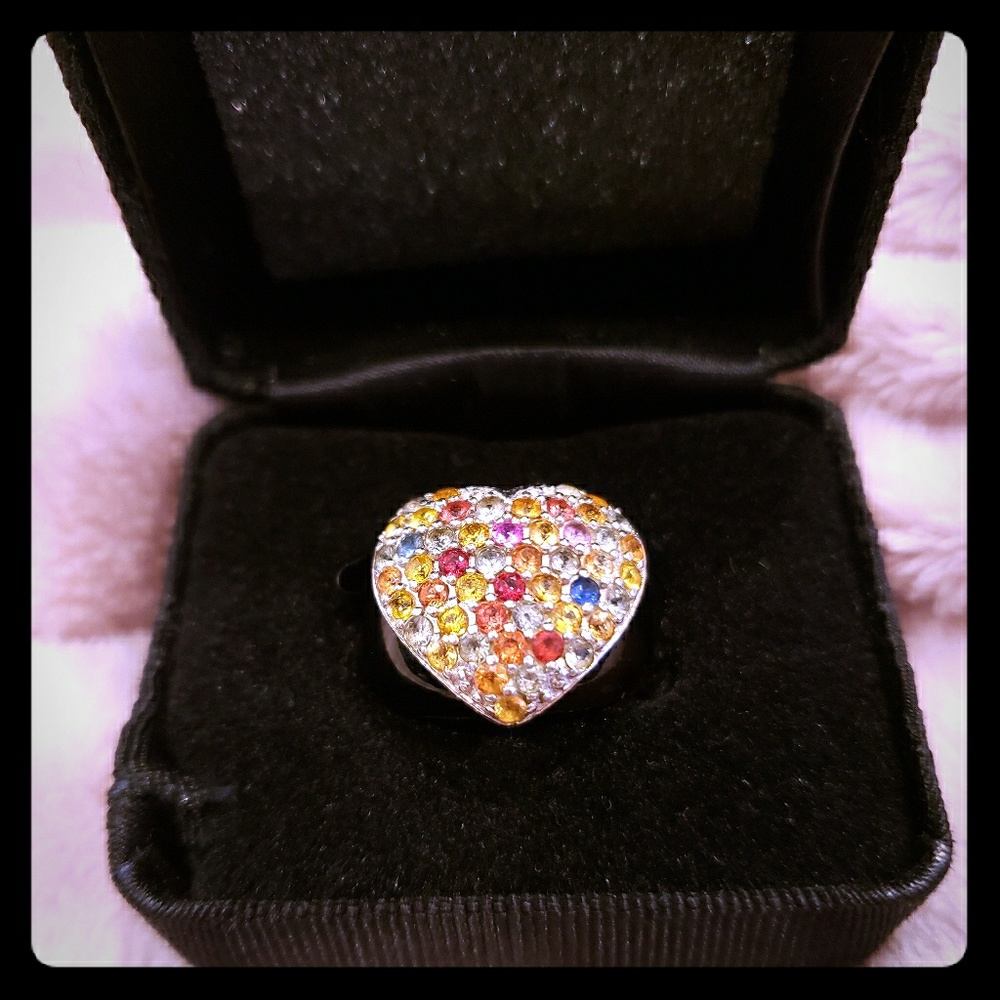 Sima K Silver Multiple Sapphire Black Enamel Ring